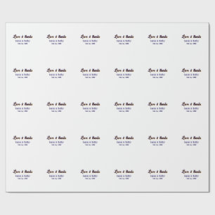 Love and thanks purple orange couple name date wrapping paper