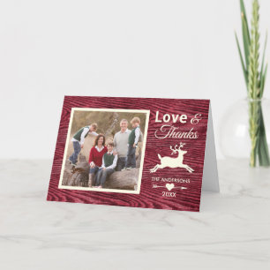 Love and Thanks Red Rustic Photo Holiday Thank You Card