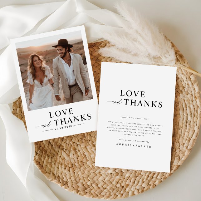 Love and Thanks - Rustic Boho Photo Wedding Thank You Card (Creator Uploaded)