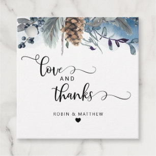 Love and Thanks, Rustic Dusty Blue Floral Favour Tags