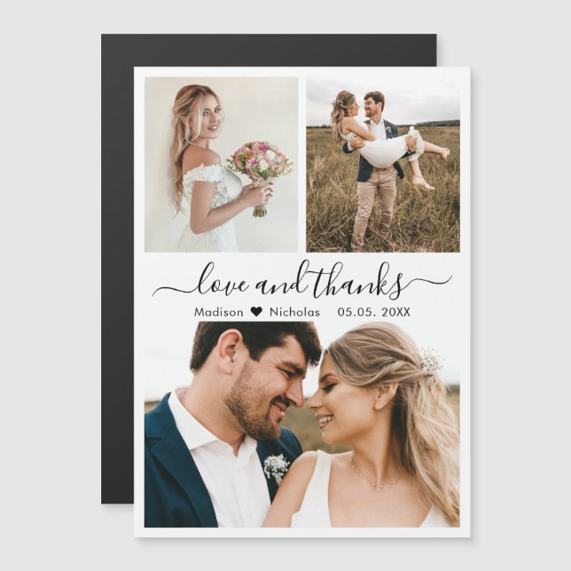 Love and Thanks Script Collage Wedding Thank You  (Front/Back)