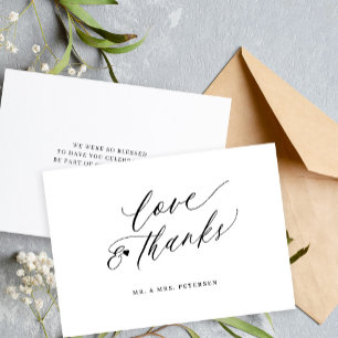 Love and thanks script minimalist simple wedding card