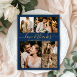 Love and Thanks Script Navy Photo Collage Wedding Thank You Card<br><div class="desc">Elegant Script Gold and Navy Wedding Photo Collage Thank You Cards. Modern, minimal wedding thank you card template featuring five (5) photo on the front and one (1) photo on the back. With the text "Love and thanks" in a beautiful hand lettering typography script font in gold on navy blue...</div>