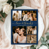 Love and Thanks Script Navy Photo Collage Wedding