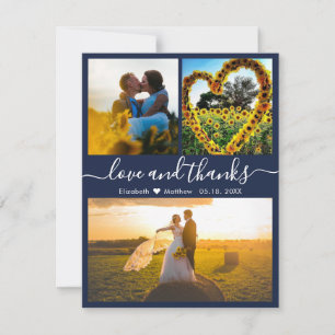 Love and Thanks Script Navy Wedding Photo Thank Yo You Card