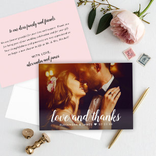 Love and Thanks   Script Overlay Wedding Photo Thank You Card