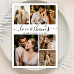 Love and Thanks Script Photo Collage Wedding Thank Thank You Card<br><div class="desc">Elegant, Hand Lettered Wedding Photo Collage Thank You Cards. Modern, minimal wedding thank you card template featuring five (5) photo on the front and one (1) photo on the back. With the text "Love and thanks" in a beautiful hand lettering typography script font in black on white background. Costumize your...</div>