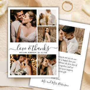 Love and Thanks Script Photo Collage Wedding Thank You Card