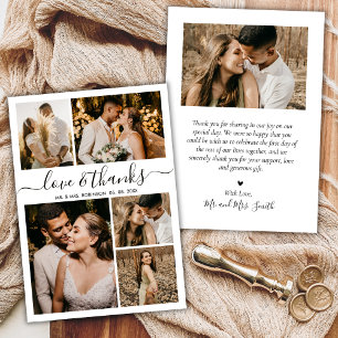 Love and Thanks Script Photo Collage Wedding Thank You Card