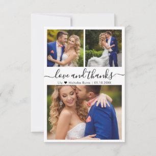 Love and Thanks Script Photo Heart Wedding  Thank You Card