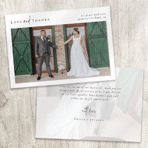 Love and Thanks Script Photo Wedding Card
