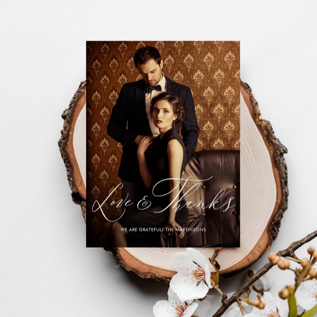 Love and Thanks Script Photo Wedding Postcard (Creator Uploaded)
