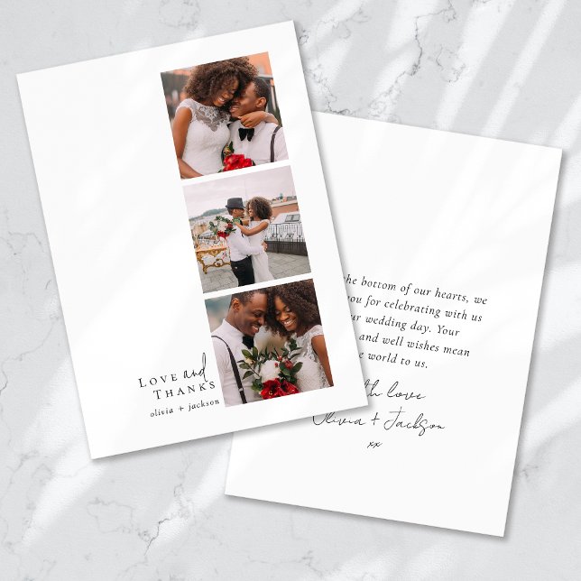 Love and Thanks Script Triptych Photo Wedding Thank You Card (Creator Uploaded)
