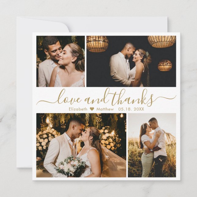 Love and Thanks Script Wedding Photo Thank You Card (Front)