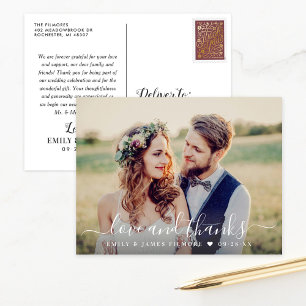Love and Thanks Script Wedding Photo Thank You Postcard