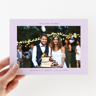 Love and Thanks Simple Wedding Photo Lilac Thank You Card