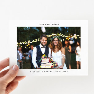 Love and Thanks Simple Wedding Photo Thank You Card