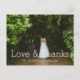 Love and Thanks Simple Wedding Photo Thank You Postcard