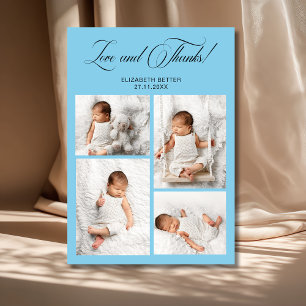 Love and Thanks Sky Blue 4 Baby Photos Thank You Card