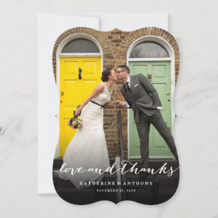 Love And Thanks Stylish Chic Script Photo Wedding Thank You Card