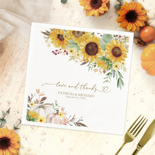 Love And Thanks Sunflower White Pumpkin Wedding Napkin