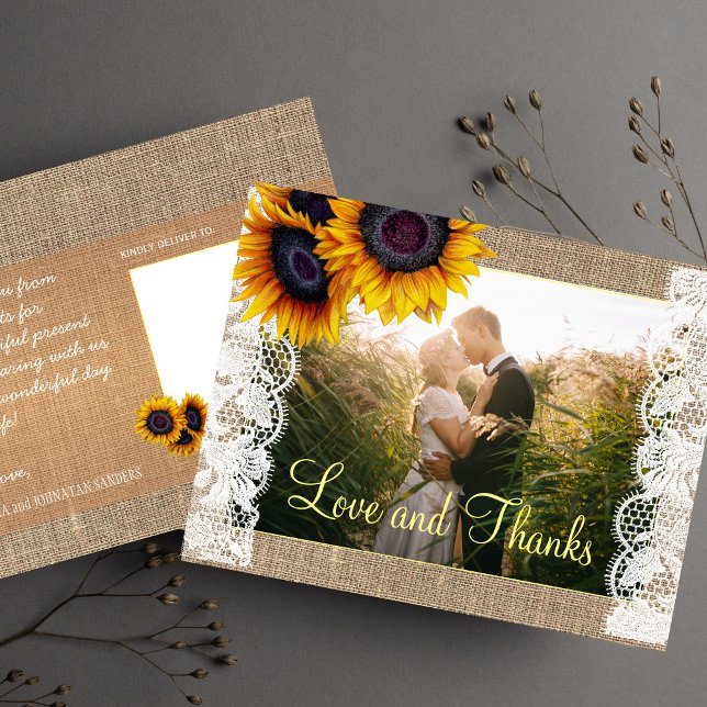 Love and thanks sunflowers wedding thank you postcard (Creator Uploaded)