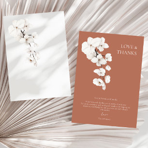 Love And Thanks Terracotta White Orchid Wedding Thank You Card