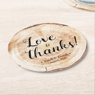 Love and thanks Unique Rustic wedding favours Round Paper Coaster