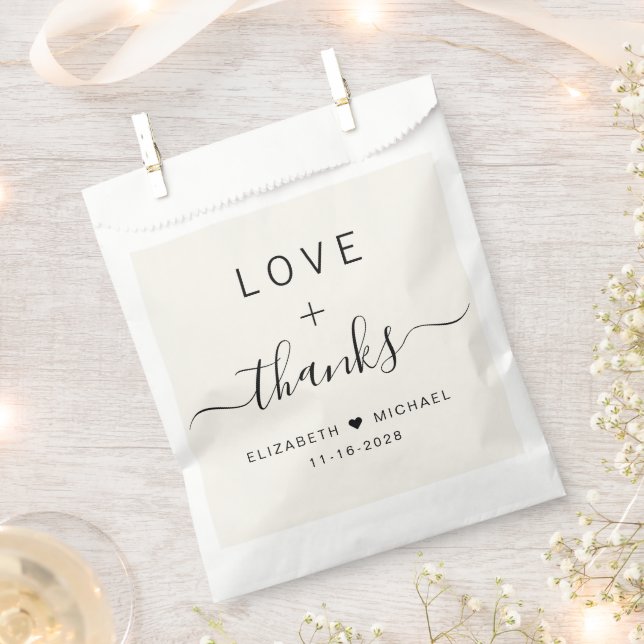 Love And Thanks Wedding Cream Favour Bag (Clipped)