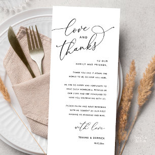 Love and Thanks, Wedding Dinner Thank You Card