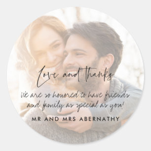 Love and Thanks Wedding Photo Favour  Classic Round Sticker