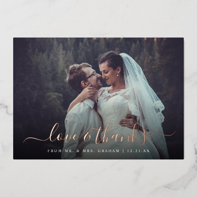 Love and Thanks Wedding Photo Overlay Foil Card (Front)