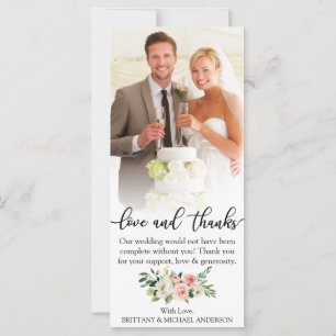 Love and Thanks Wedding Photo Pink Floral Card