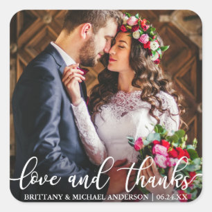 Love and Thanks Wedding Thank You Photo Square Sticker