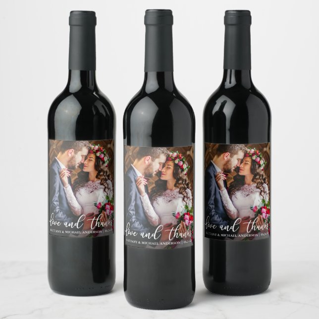 Love and Thanks Wedding Thank You Photo Wine Label (Bottles)