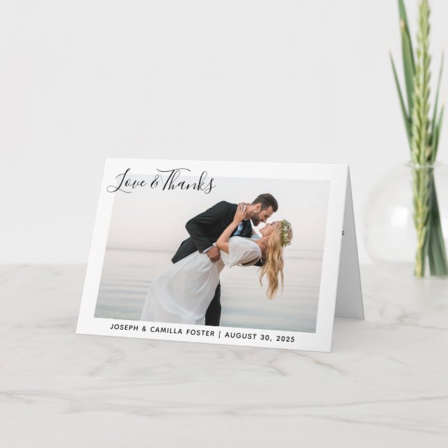 Love and Thanks Whimsy Wedding Photo Thank You Card (Front)