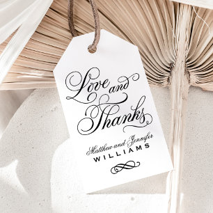 Love and Thanks White Calligraphy Monogram Favour Gift Tags