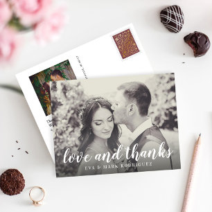 Love and Thanks White Script Sepia Photo Thank You Postcard