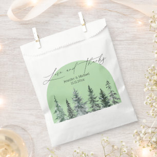love and thanks, winter pine trees arch wedding favour bag