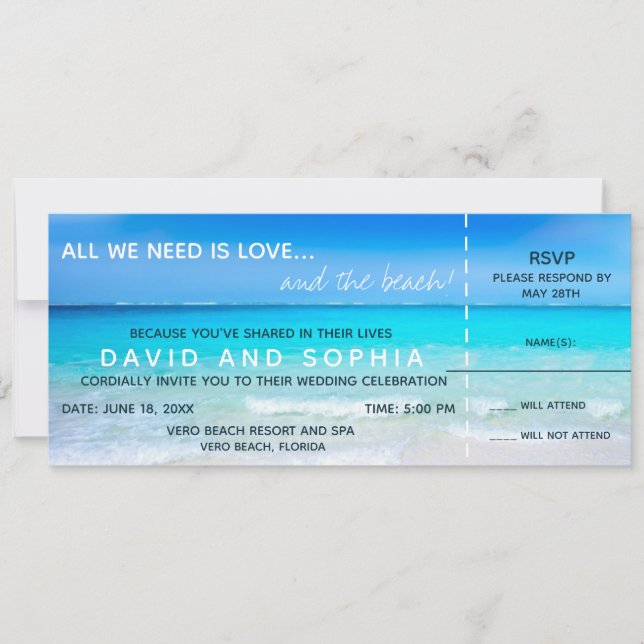 Love and the Beach Boarding Pass Wedding RSVP Invitation (Front)