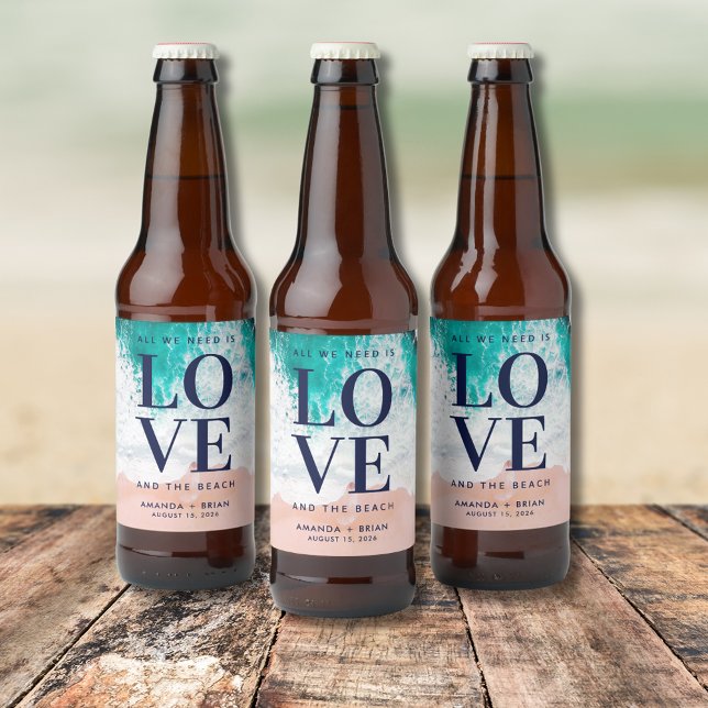 Love and the Beach Coastal Wedding  Beer Bottle Label (Love and the Beach Coastal Wedding Beer Bottle Label)