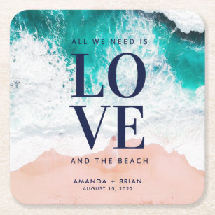 Love and the Beach Coastal Wedding Square Paper Coaster