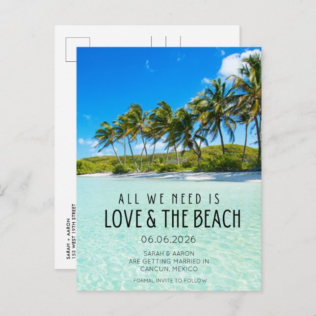 Love and The Beach Destination Wedding Save Date Announcement Postcard (Front/Back)