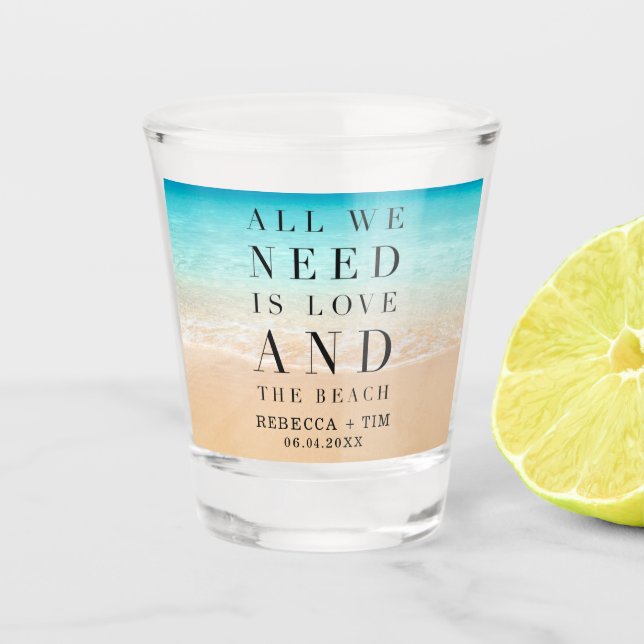 Love and the Beach Wedding Favour Shot Glass (Front)
