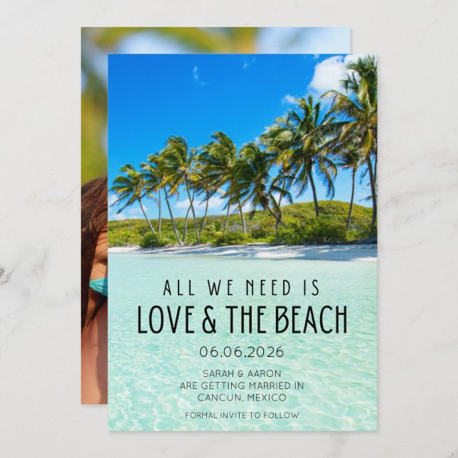 Love and The Beach Wedding Photo Save the Date (Front/Back)