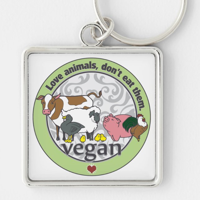 Love Animals Dont Eat Them Vegan Key Ring (Front)