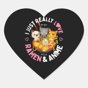 Love Anime and Ramen Japanese Noodles Cat Kawaii Heart Sticker