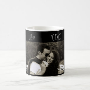Love Anniversary Couple Photo Date Initials Black Coffee Mug