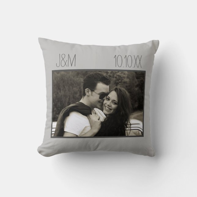 Love Anniversary Couple Photo Date Initials Cushion (Front)