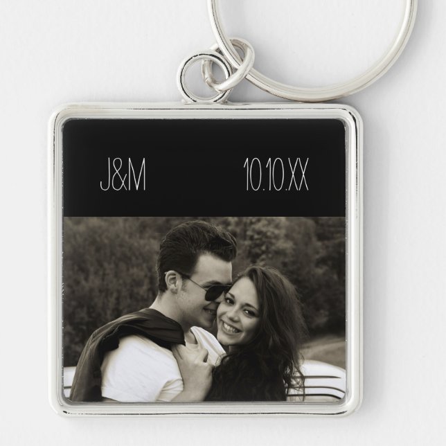 Love Anniversary Couple Photo Date Initials Key Ring (Front)